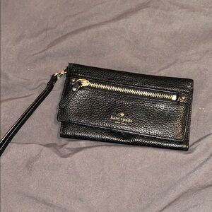 Kate Spade Black Textured Wristlet with Gold Accents